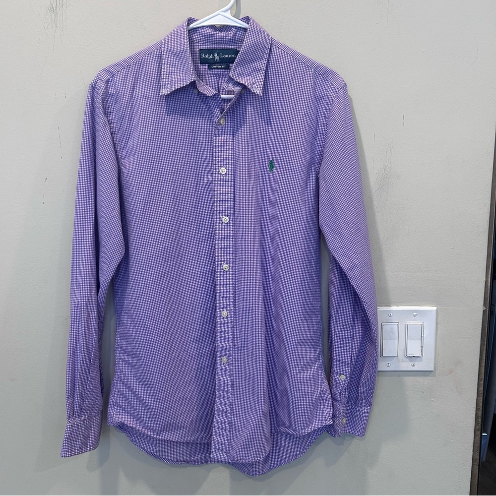 Polo Ralph Lauren Men Shirt  Purple Gingham Plaid Button Up Lightweight Sz Small
